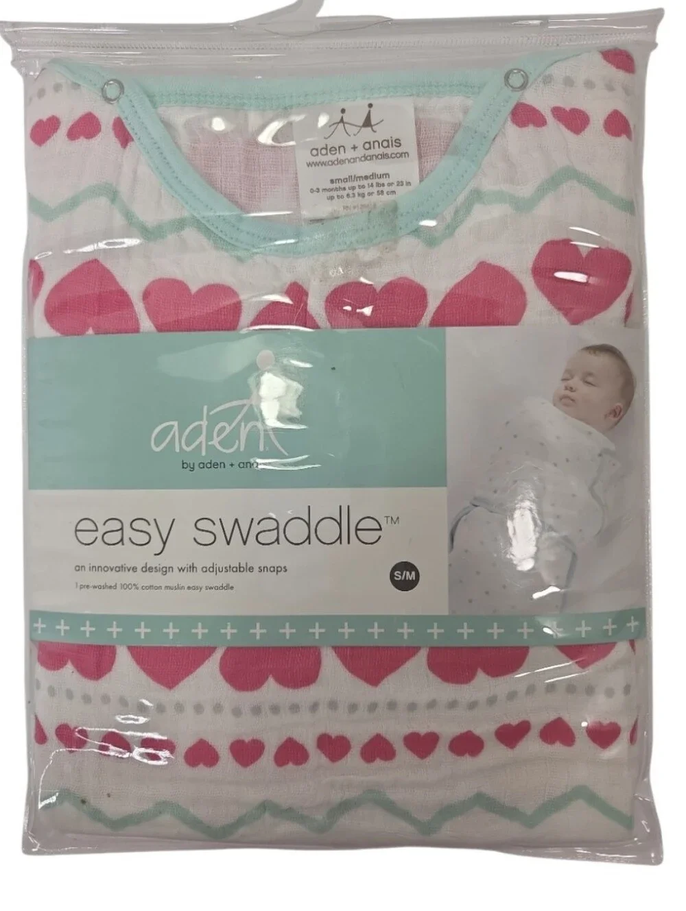 Aden & Anais 100% Cotton Muslin Easy Swaddle Wrap Size S/M 0-3 Months NEW